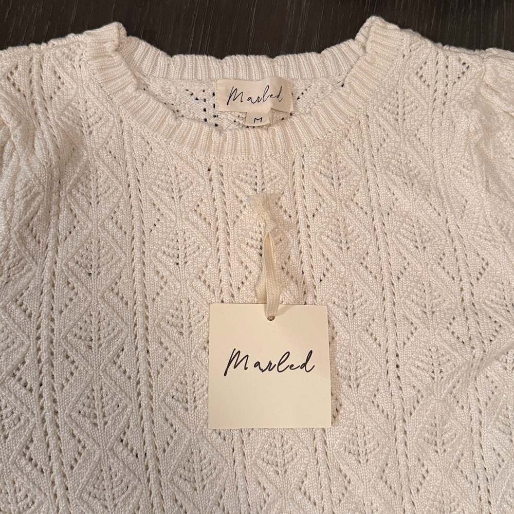 Marled Creamy White Diamond Knit Sweater - Picture 2 of 6